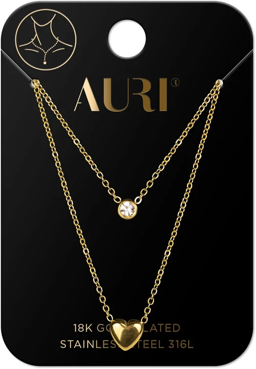 Lantisor cu pandativ AURI Double Necklace With Zircon And Heart