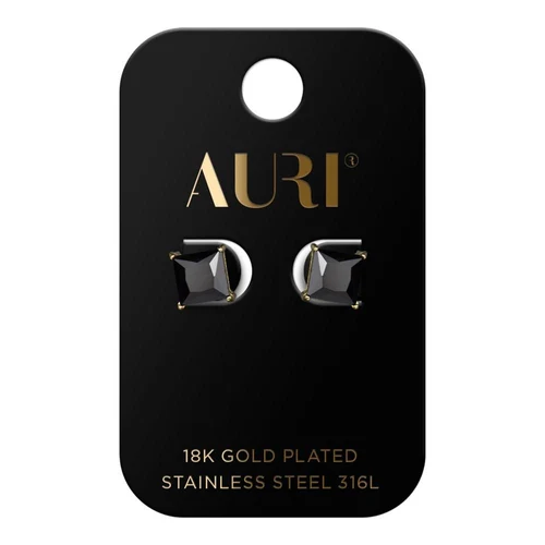 Cercei AURI Square Stud Earrings With Black Stone