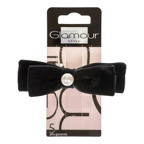 Clama par Glamour Snap Clip Black Bow With Pearl