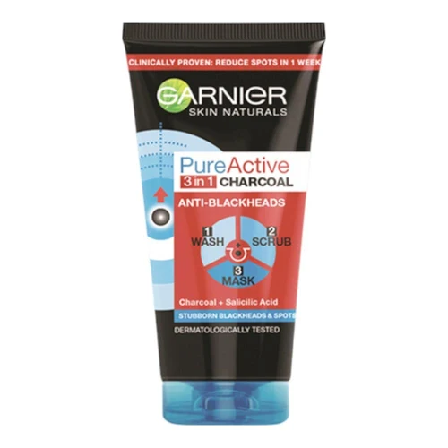 Гель для очищения лица Garnier Skin Naturals Charcoal Anti Blackhead Wash Scrub Mask 150ml