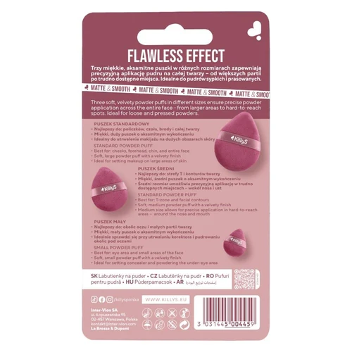 Aplicator p/u machiaj KillyS Flawless Effect Makeup Puff set 3 pcs.
