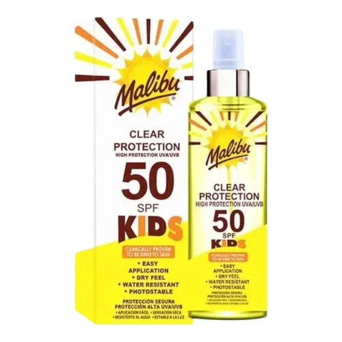 Lotiune cu protectie solara Malibu Kids Clear Protect Spray SPF 50 250ml