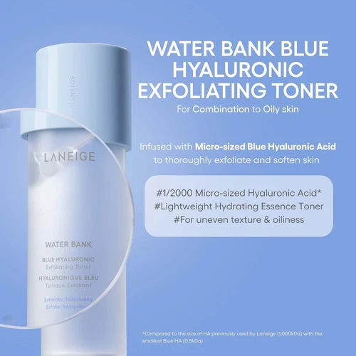 Tonic p/u fata Laneige Water Bank Blue Hyaluronic Exfoliating Toner, Dry Skin 160 ml