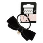 Glamour Hair Elastic Black Bow With Pearl