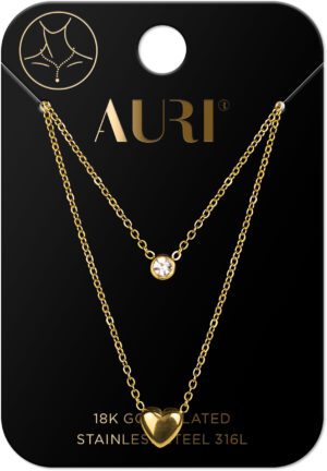 AURI Double Necklace With Zircon And Heart