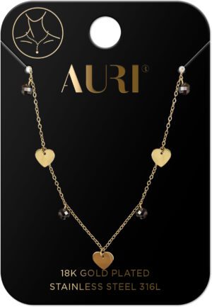 AURI Necklace With Black Crystals And Hearts