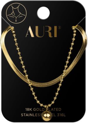 AURI Necklace Double Snkae Chain With A Ball