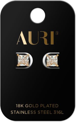 AURI Stud Earrings Square Transparent Stone