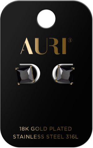 AURI Square Stud Earrings With Black Stone